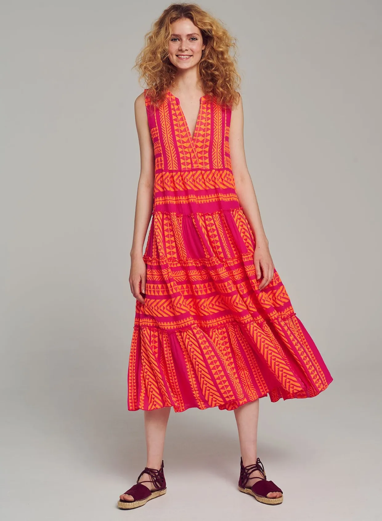 Devotion TWINS Ella Sleeveless Midi-N.Orange/Fushia^Women Dresses