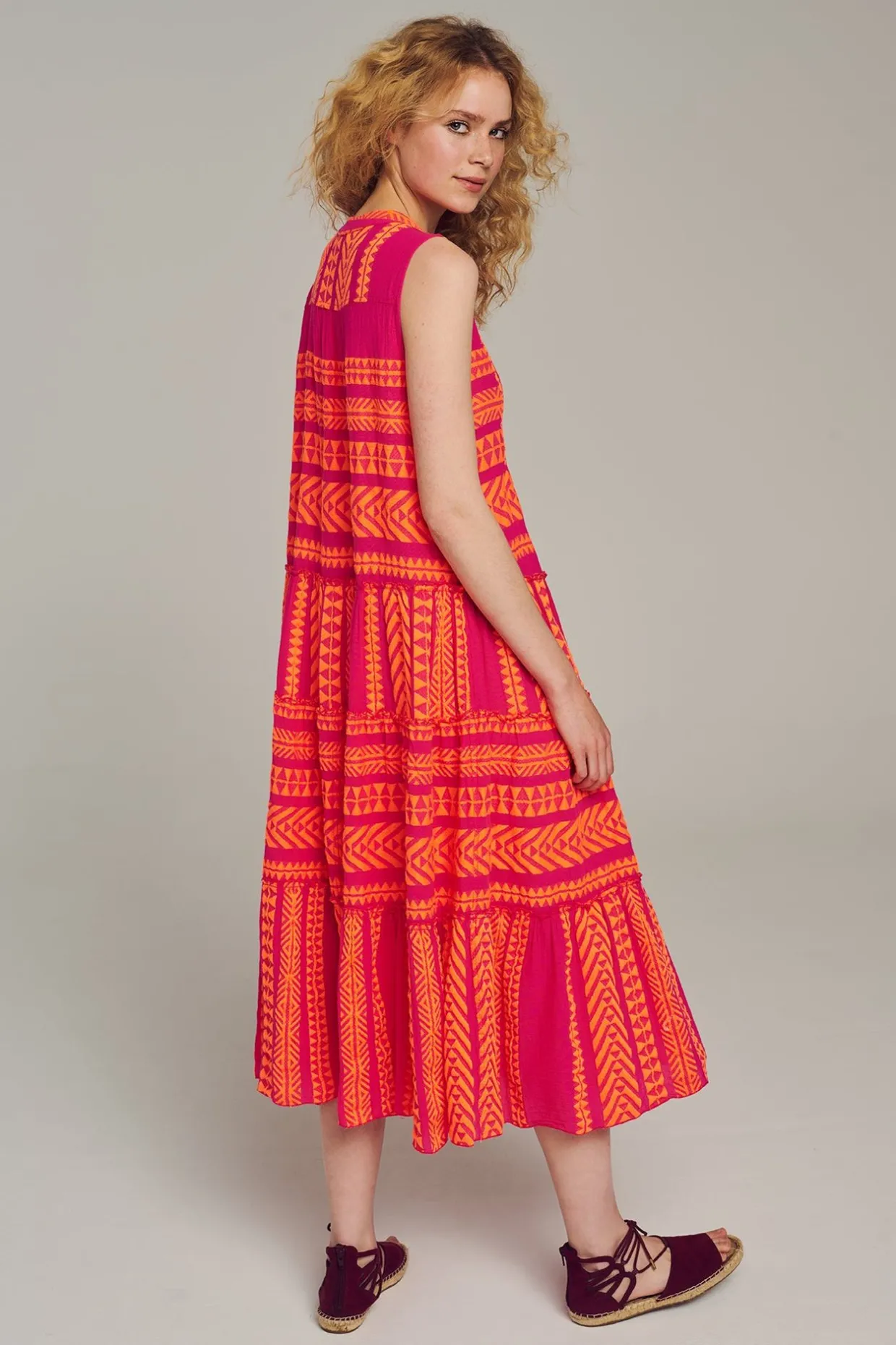 Devotion TWINS Ella Sleeveless Midi-N.Orange/Fushia^Women Dresses